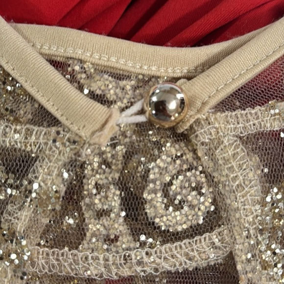 Formal Sheer Red Gold Mermaid Dress Glitter Open Back Small Women’s - Picture 10 of 13